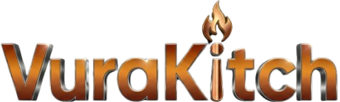 VuraKitch logo with a flame design on a white background